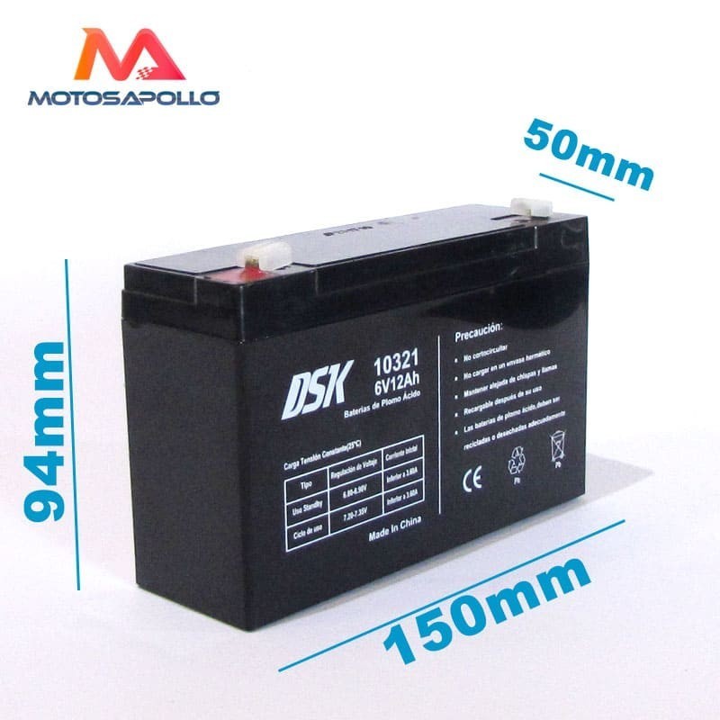 Bateria plomo acido 6v 12Ah DSK - Motosapollo.com