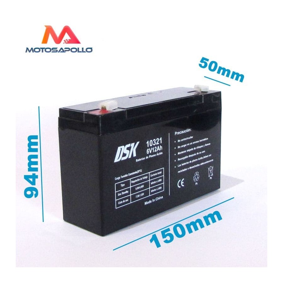Bateria plomo acido 6v 12Ah DSK - Motosapollo.com