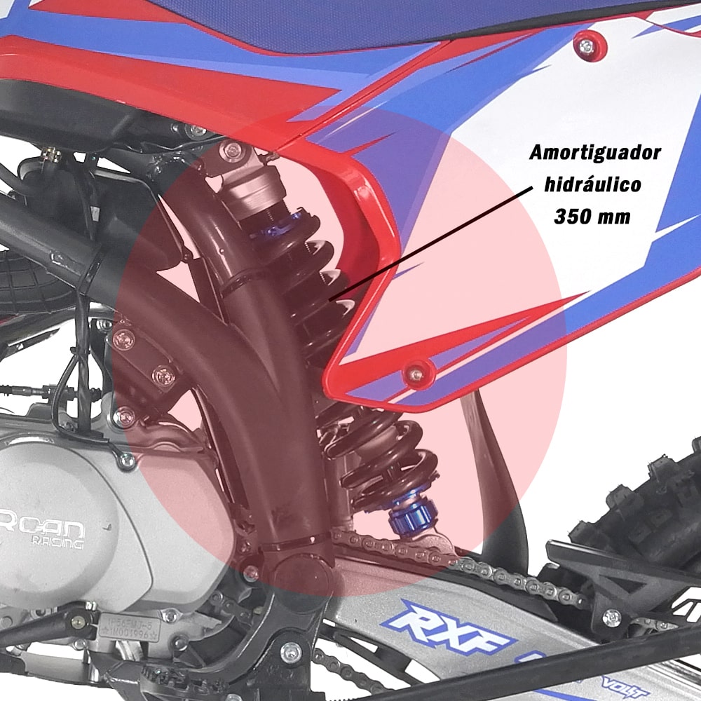 Pit bike RXF 150cc con amortiguador trasero hidráulico de 350 mm