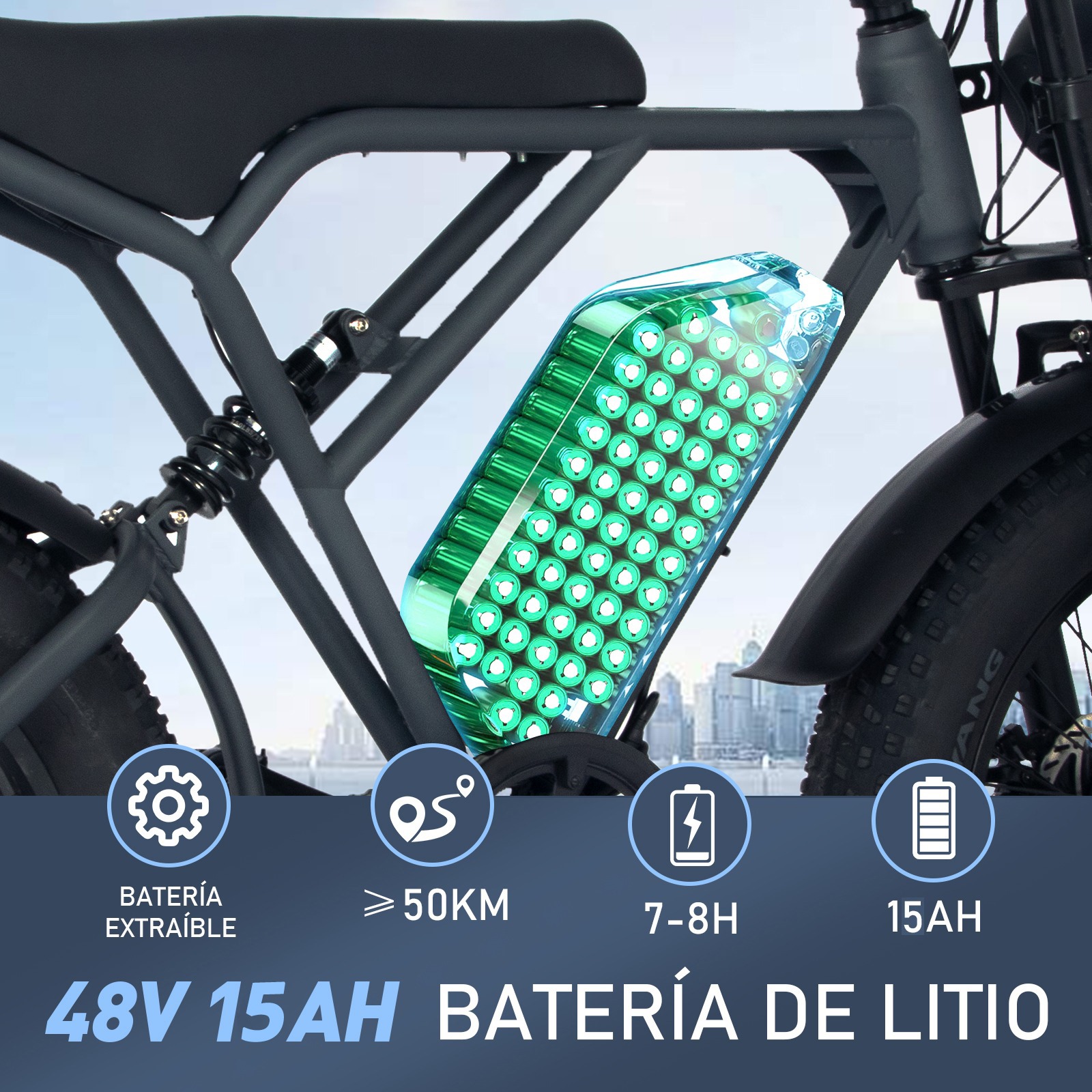 batería Bicicleta Eléctrica Koolux BK29 250W 48V/15Ah 20