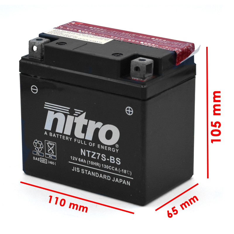 Batería 12V-6AH Nitro NTZ7S-BS AGM plomo ácido - Motosapollo.com