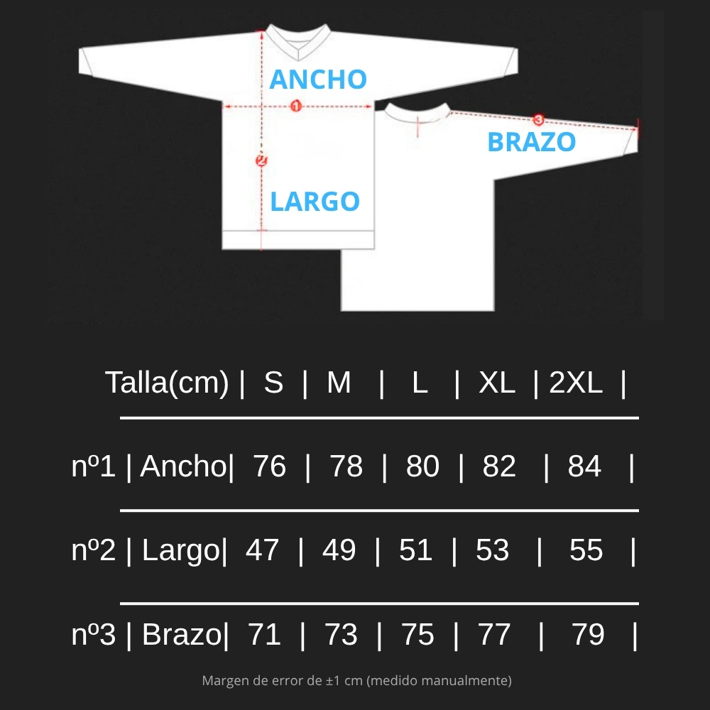 Tabla guía de medidas de la equipación