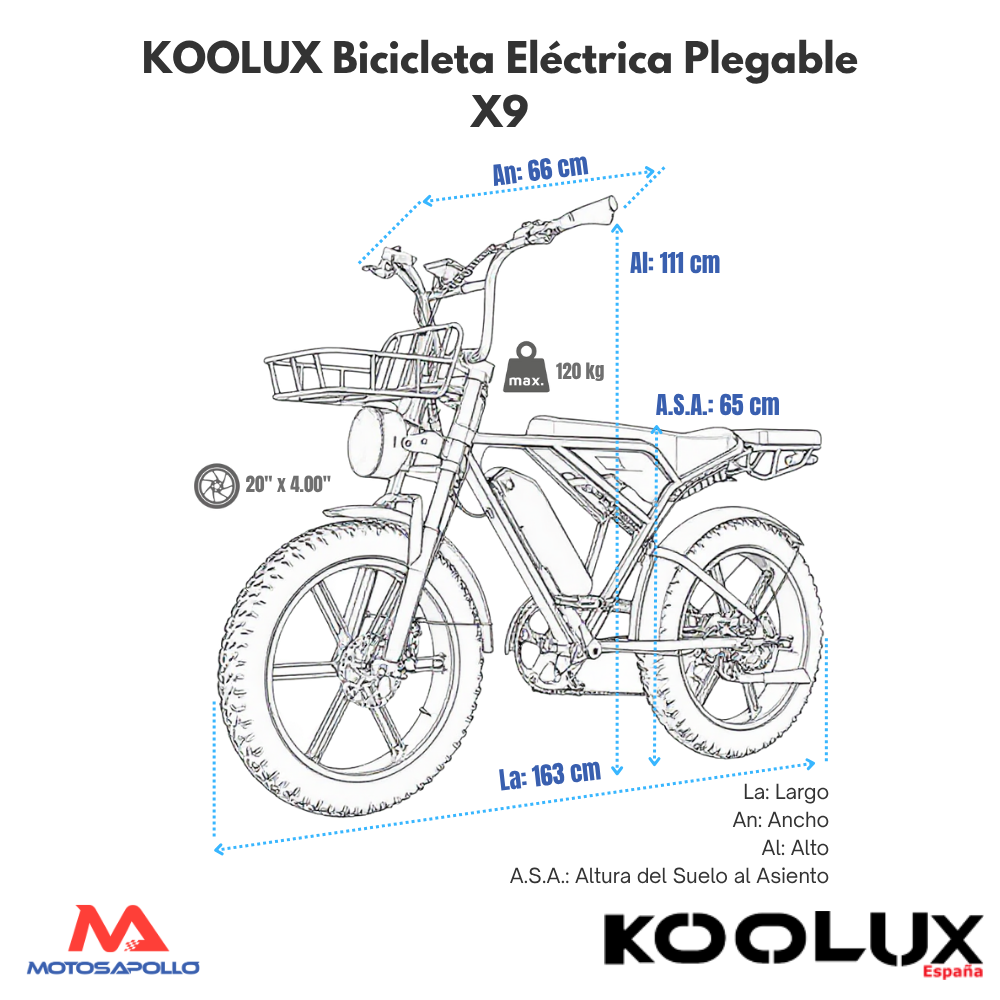 medidas Bicicleta eléctrica KOOLUX X9 250W