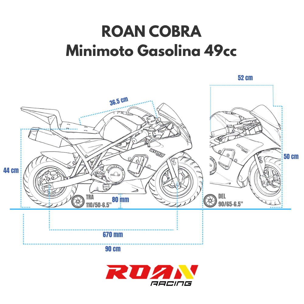 medidas Minimoto 49cc Roan cobra