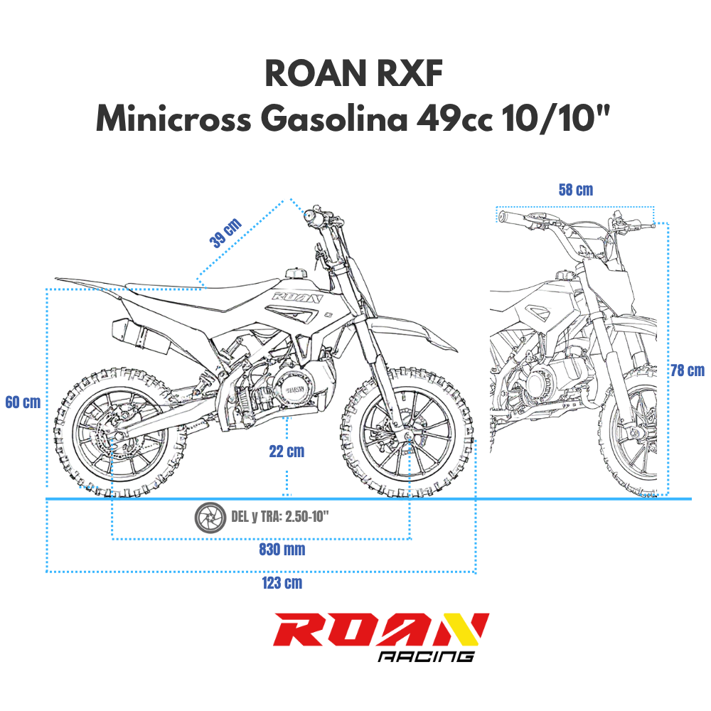 medidas Mini moto cross ROAN RXF 49cc