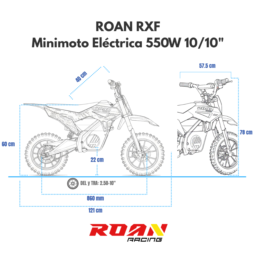 medidas Minicross eléctrica 550W Roan RXF