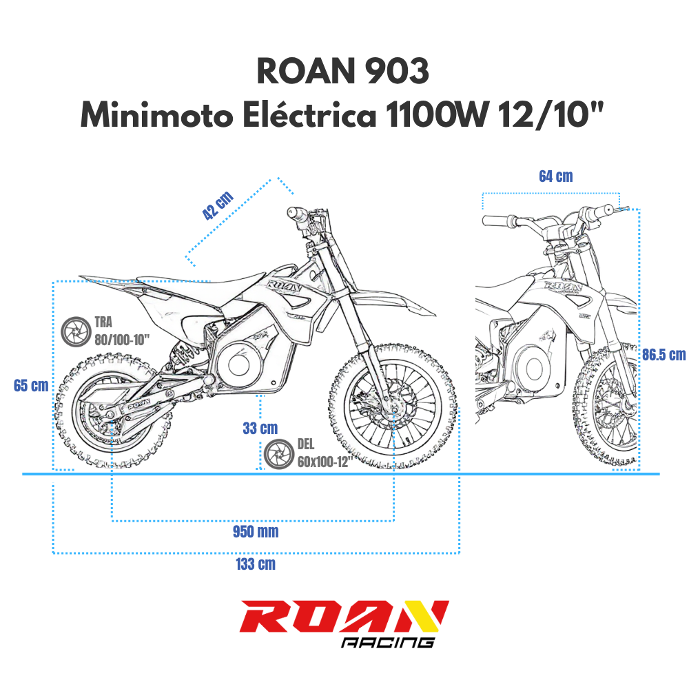 medidas Minicross eléctrica 1100W Roan 903 12