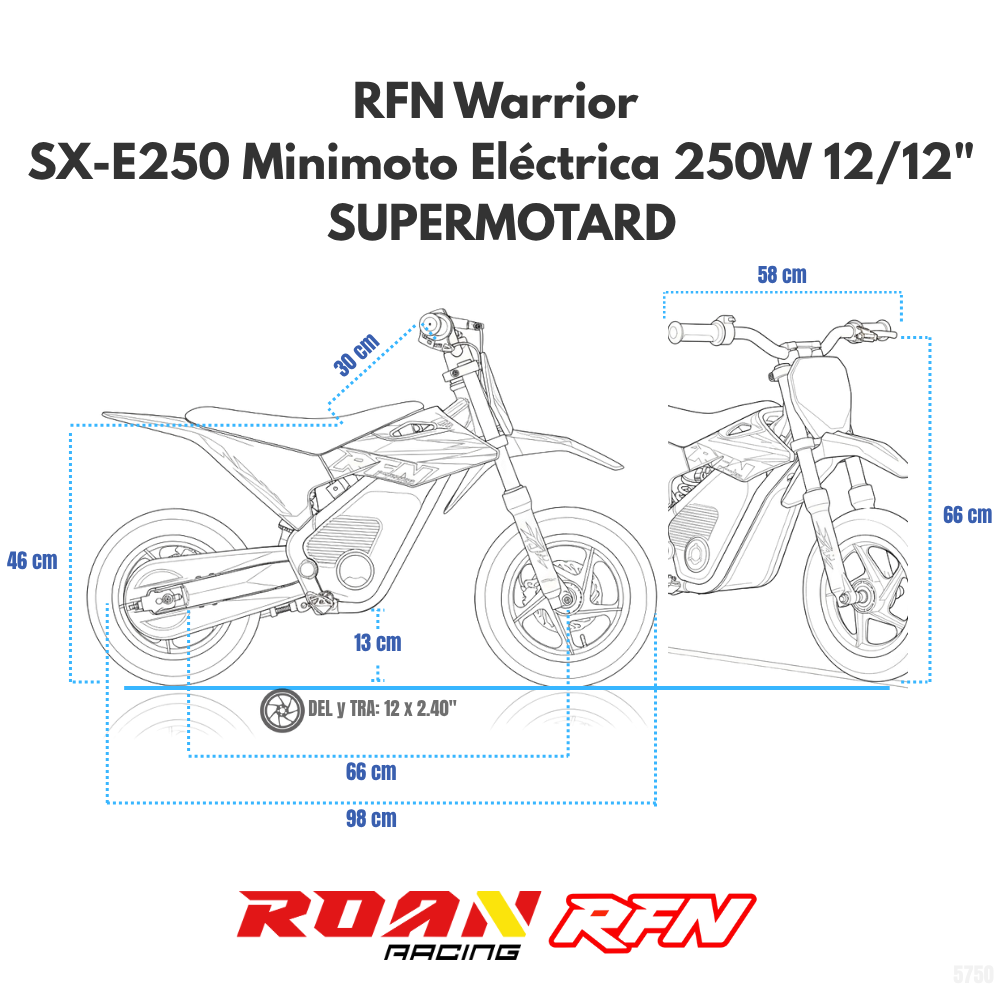 Minimoto Eléctrica RFN Warrior SX-E250 Supermotard 250W 12/12