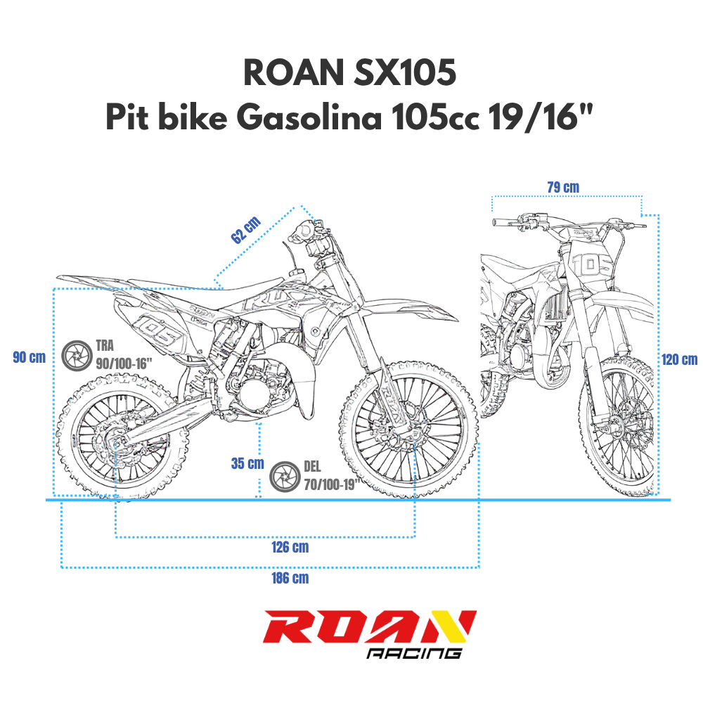 medidas Pit bike 105CC Roan SX105 2T