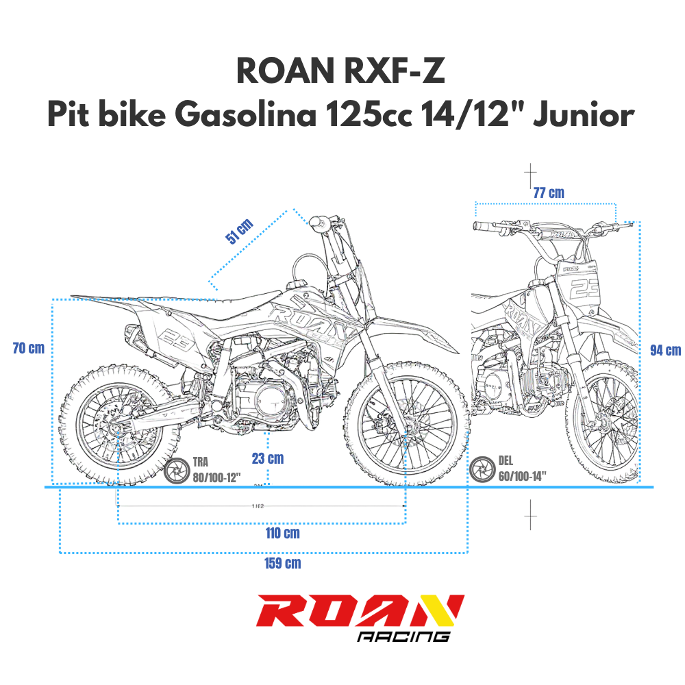 medidas PIT BIKE 125CC Manual Junior 14/12