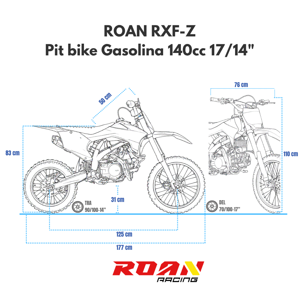 medidas Pit bike 140cc RXF-Z Open 17/14