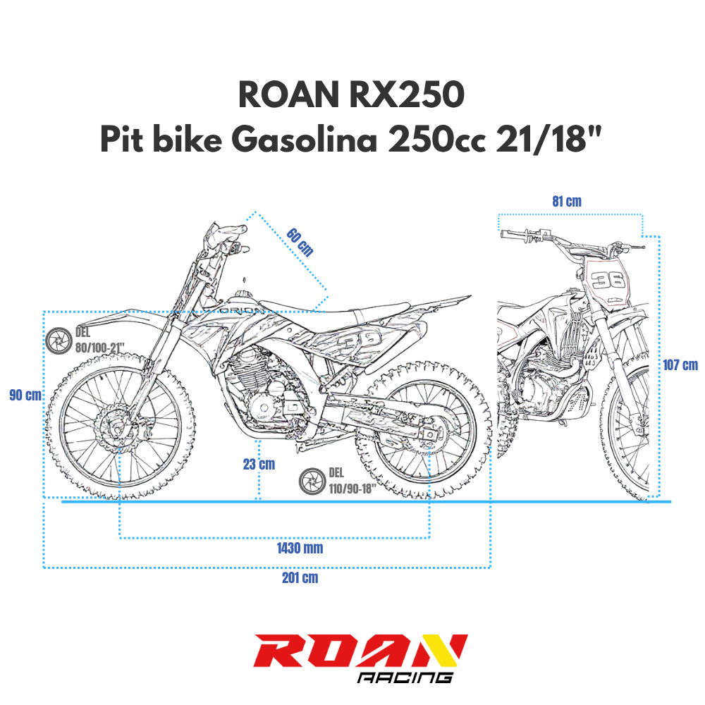 medidas Pit bike 250cc Roan RX250 21/18