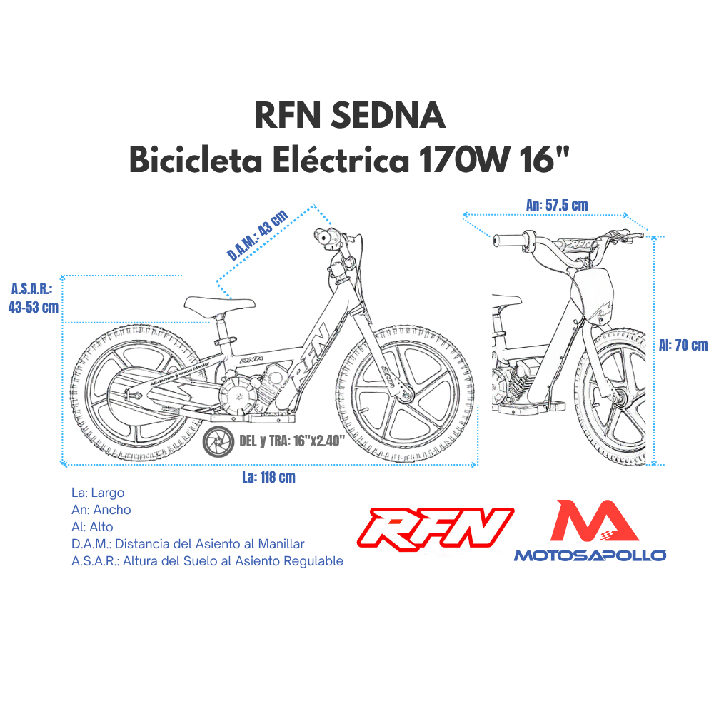 medidas Bicicleta eléctrica niño 16