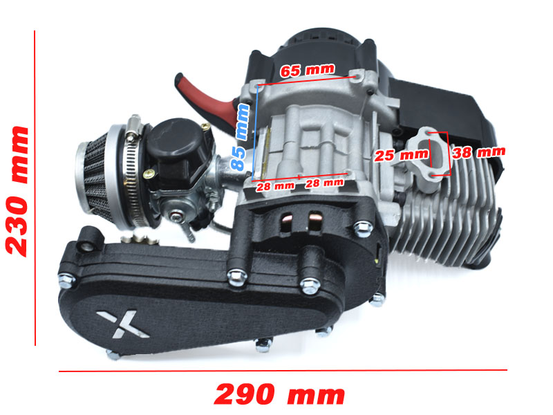 Motor 49cc reductora larga pro carburador de 15mm, para tipo de cadena T8F